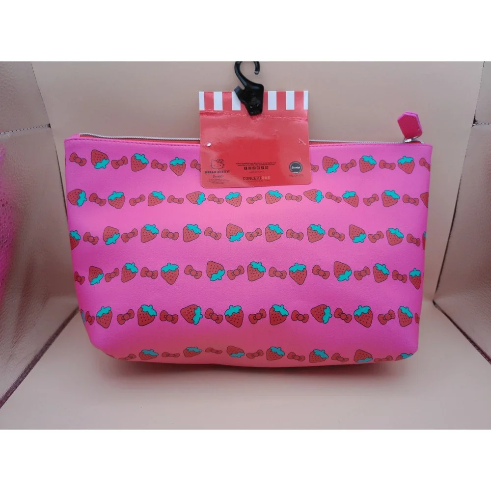 Sanrio‎ Hello Kitty Pink Strawberry Bow Travel Pouch Cosmetic Bag SIL-34576 NWT